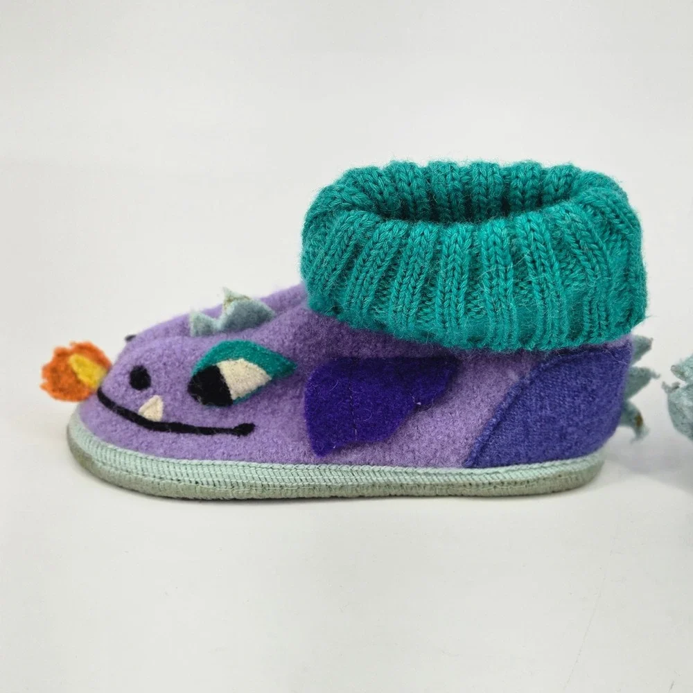 Garnet Hill Haflinger Boiled Wool Dragon Slipper Boots 11 Toddler Kids Pom EUC